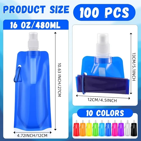16 Oz Portable Foldable Water Bottle With Carabiner Clip - 16 Oz Portable Foldable Water Bottle With Carabiner Clip - Image 1 of 4