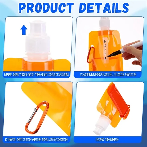 16 Oz Portable Foldable Water Bottle With Carabiner Clip - 16 Oz Portable Foldable Water Bottle With Carabiner Clip - Image 2 of 4