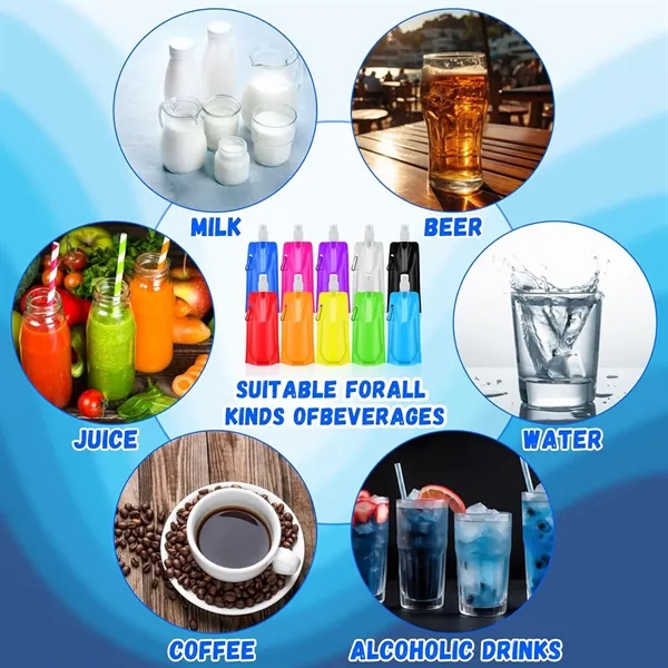 16 Oz Portable Foldable Water Bottle With Carabiner Clip - 16 Oz Portable Foldable Water Bottle With Carabiner Clip - Image 3 of 4