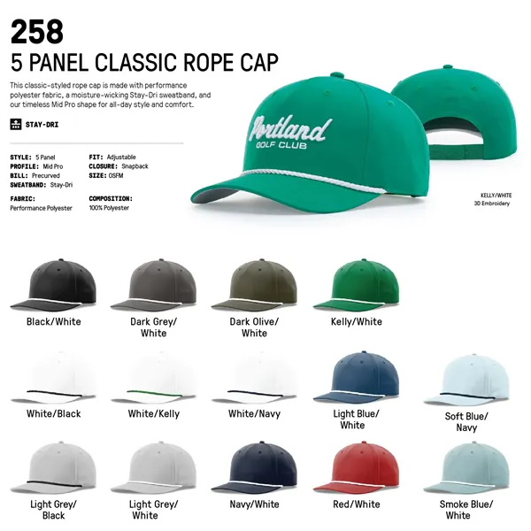 Richardson #258 Five Panel Rope Cap - Richardson #258 Five Panel Rope Cap - Image 2 of 16