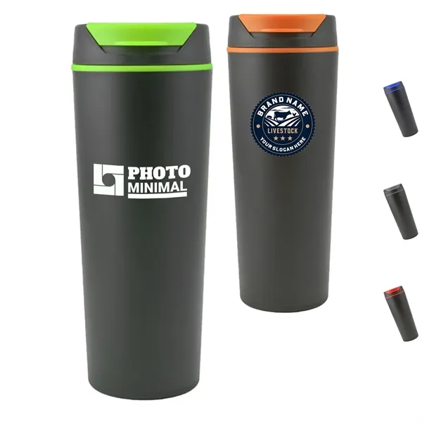 18 Oz Plastic Tumbler w/ Color Accent Flip top & Custom Logo - 18 Oz Plastic Tumbler w/ Color Accent Flip top & Custom Logo - Image 0 of 5
