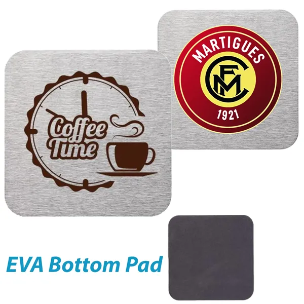 Stainless Steel Square Coaster w/Custom Logo & Cork Backing - Stainless Steel Square Coaster w/Custom Logo & Cork Backing - Image 0 of 1