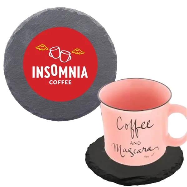 Round Slate Coasters w/ Custom Imprint & EVA Bottom Pad - Round Slate Coasters w/ Custom Imprint & EVA Bottom Pad - Image 0 of 1