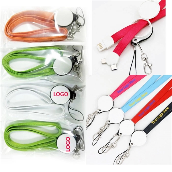 Polyester 3 In 1 Charging USB Cable Card Holder Lanyard