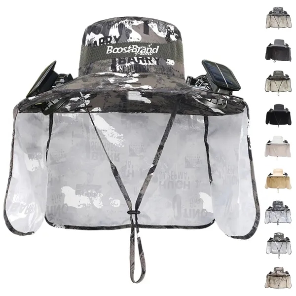 Solar Powered Cooling Sun Hat with Neck Flap - Solar Powered Cooling Sun Hat with Neck Flap - Image 0 of 4