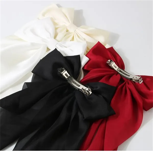 Large Satin Bow Hair Clips - Large Satin Bow Hair Clips - Image 1 of 12