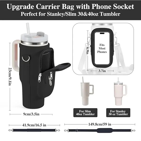 Insulated Neoprene Water Bottle Carrier with Phone Pocket - Insulated Neoprene Water Bottle Carrier with Phone Pocket - Image 1 of 4