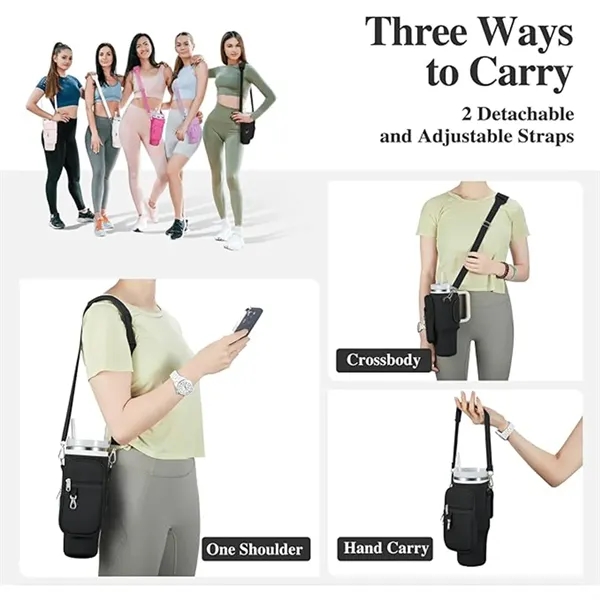 Insulated Neoprene Water Bottle Carrier with Phone Pocket - Insulated Neoprene Water Bottle Carrier with Phone Pocket - Image 3 of 4