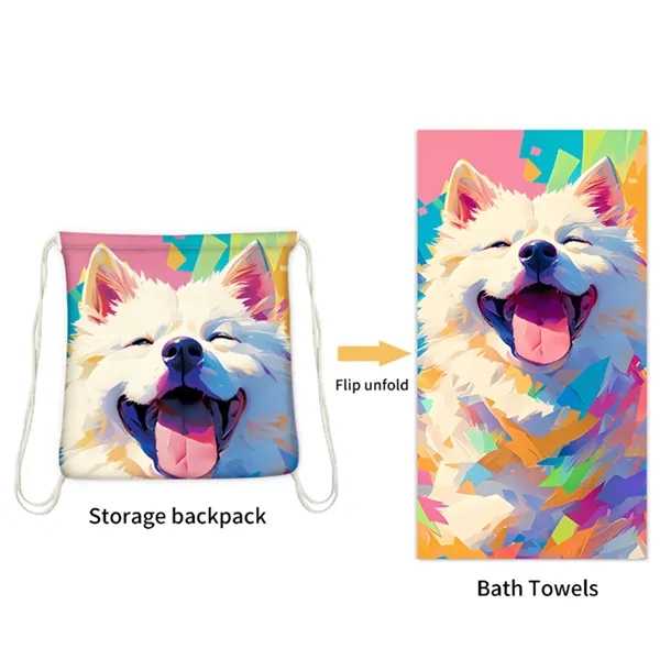 2 in 1 Foldable Beach Towel Drawstring Backpack - 2 in 1 Foldable Beach Towel Drawstring Backpack - Image 2 of 6