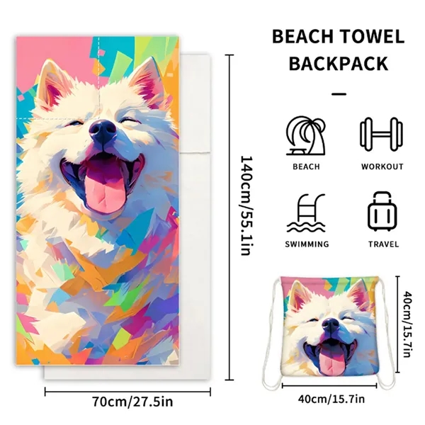 2 in 1 Foldable Beach Towel Drawstring Backpack - 2 in 1 Foldable Beach Towel Drawstring Backpack - Image 3 of 6