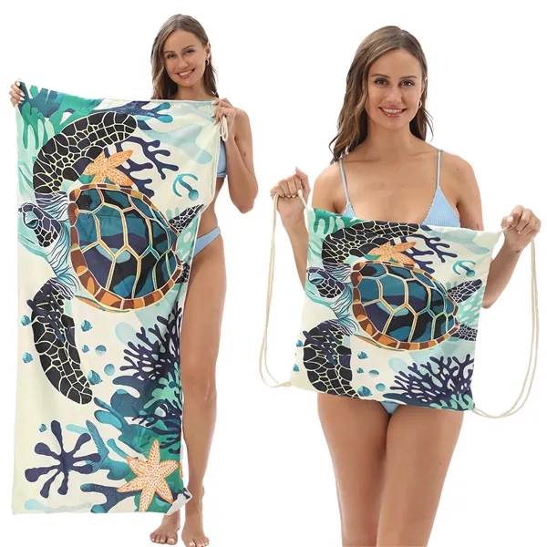 2 in 1 Foldable Beach Towel Drawstring Backpack - 2 in 1 Foldable Beach Towel Drawstring Backpack - Image 4 of 6