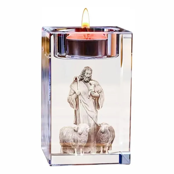 3D Crystal Glass Tea Light Holder Jesus Decorator - 3D Crystal Glass Tea Light Holder Jesus Decorator - Image 1 of 8