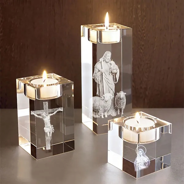 3D Crystal Glass Tea Light Holder Jesus Decorator - 3D Crystal Glass Tea Light Holder Jesus Decorator - Image 2 of 8