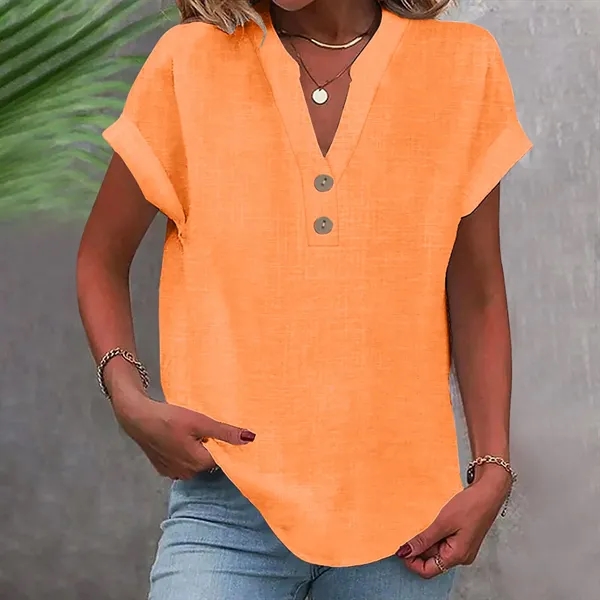 Women's Summer Solid Color Stand-Collar Button Short Sleeve - Women's Summer Solid Color Stand-Collar Button Short Sleeve - Image 10 of 16