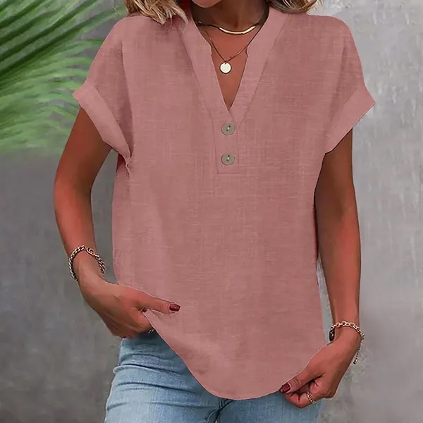 Women's Summer Solid Color Stand-Collar Button Short Sleeve - Women's Summer Solid Color Stand-Collar Button Short Sleeve - Image 11 of 16