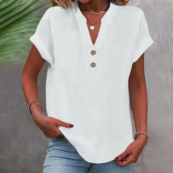 Women's Summer Solid Color Stand-Collar Button Short Sleeve - Women's Summer Solid Color Stand-Collar Button Short Sleeve - Image 16 of 16