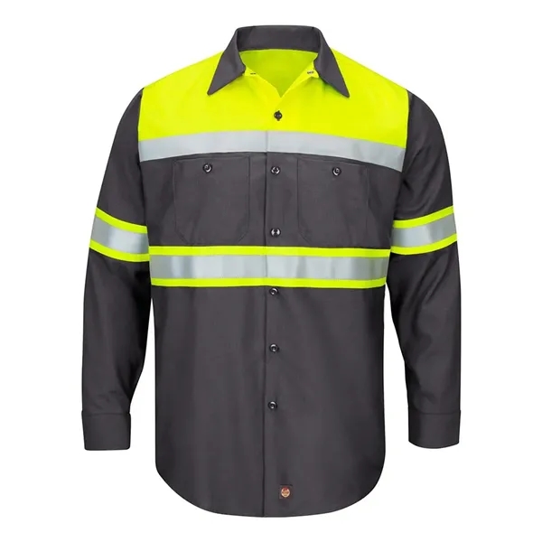 Red Kap Men's Hi-Visibility Colorblock Ripstop Long Sleev... - Red Kap Men's Hi-Visibility Colorblock Ripstop Long Sleev... - Image 0 of 4