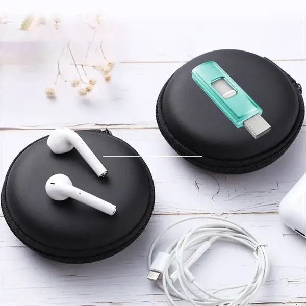 Compact Round Earbud Case with Zipper - Compact Round Earbud Case with Zipper - Image 4 of 5