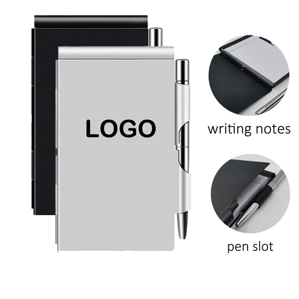 Aluminum Card Holder with Pen and Tear-Off Notepad - Aluminum Card Holder with Pen and Tear-Off Notepad - Image 0 of 1
