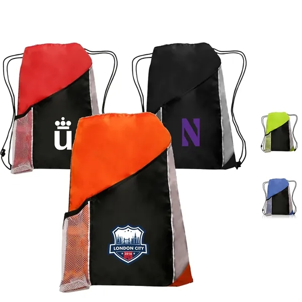 Two Color Drawstring Backpacks with Side Bottle Mesh Pockets - Two Color Drawstring Backpacks with Side Bottle Mesh Pockets - Image 0 of 10
