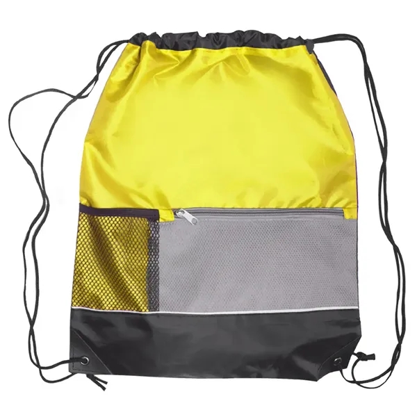 Tri Color Front Pocket Drawstring Backpacks w/ Custom logo - Tri Color Front Pocket Drawstring Backpacks w/ Custom logo - Image 7 of 7