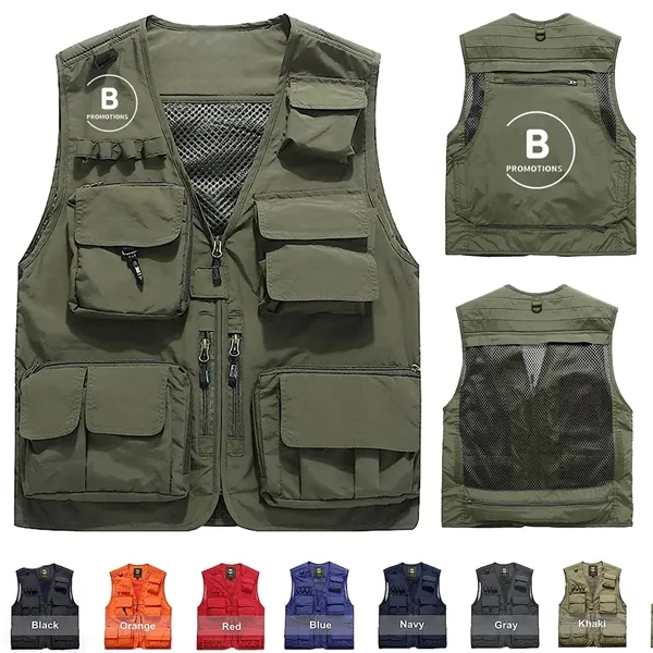Casual Outdoor Safari Fishing Vest Jacket with Multi Pockets - Casual Outdoor Safari Fishing Vest Jacket with Multi Pockets - Image 0 of 2