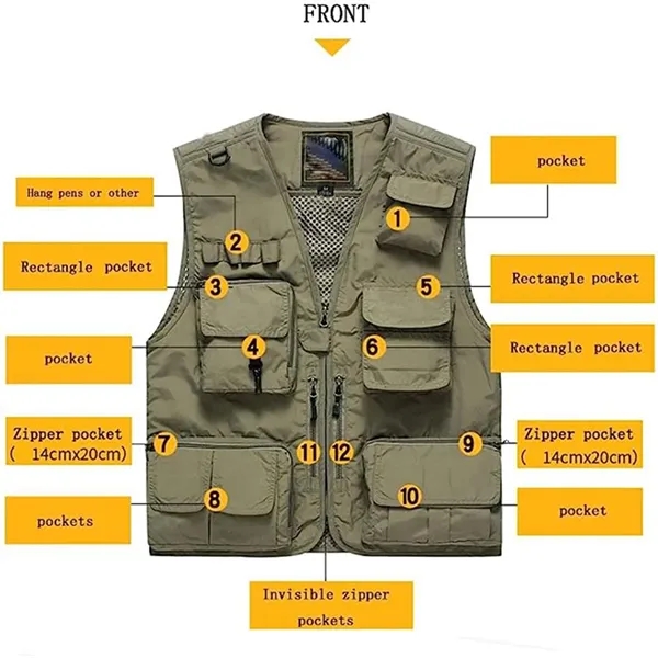 Casual Outdoor Safari Fishing Vest Jacket with Multi Pockets - Casual Outdoor Safari Fishing Vest Jacket with Multi Pockets - Image 2 of 2