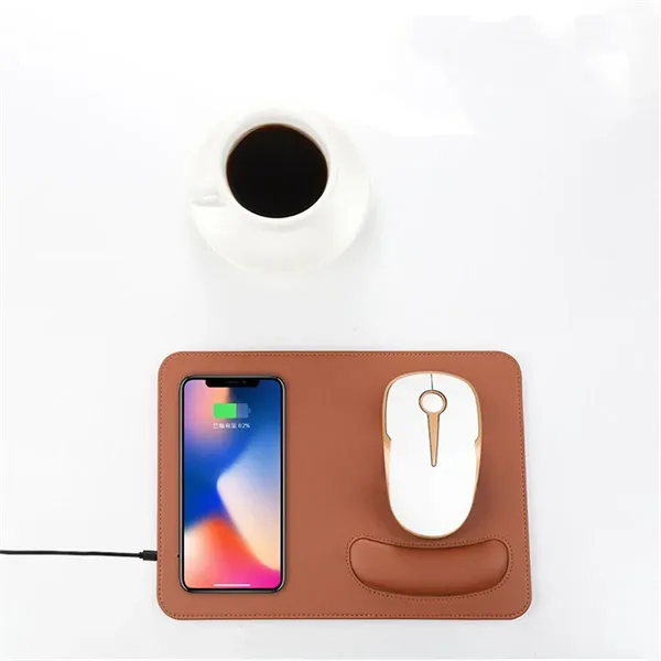 PU Leather Wireless Charging Mouse Pad with Wrist Rest - PU Leather Wireless Charging Mouse Pad with Wrist Rest - Image 1 of 4