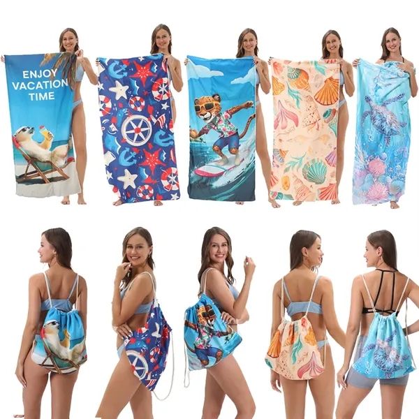 Foldable Beach Towel Drawstring Bag - Foldable Beach Towel Drawstring Bag - Image 2 of 9