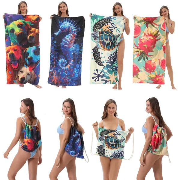 Foldable Beach Towel Drawstring Bag - Foldable Beach Towel Drawstring Bag - Image 3 of 9