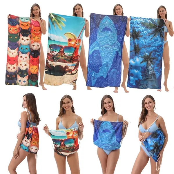 Foldable Beach Towel Drawstring Bag - Foldable Beach Towel Drawstring Bag - Image 4 of 9