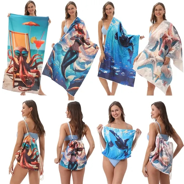 Foldable Beach Towel Drawstring Bag - Foldable Beach Towel Drawstring Bag - Image 5 of 9