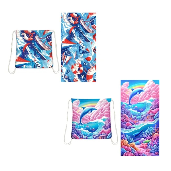 Foldable Beach Towel Drawstring Bag - Foldable Beach Towel Drawstring Bag - Image 6 of 9