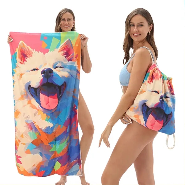 Foldable Beach Towel Drawstring Bag - Foldable Beach Towel Drawstring Bag - Image 7 of 9