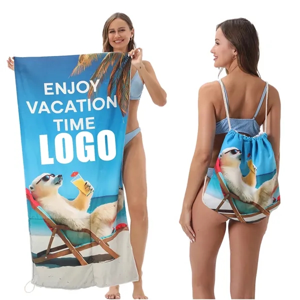 Foldable Beach Towel Drawstring Bag - Foldable Beach Towel Drawstring Bag - Image 8 of 9