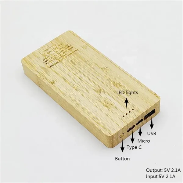 Eco-friendly 10000mAh Bamboo Portable Power Bank - Eco-friendly 10000mAh Bamboo Portable Power Bank - Image 1 of 7