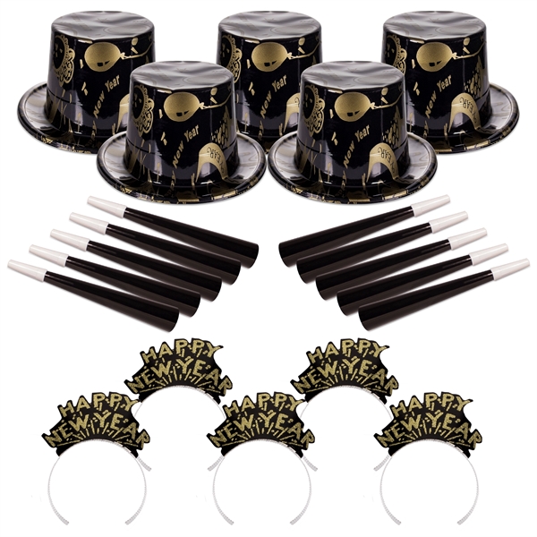 Ebony and Gold New Year's Eve Party Kit for 50 - Ebony and Gold New Year's Eve Party Kit for 50 - Image 0 of 3