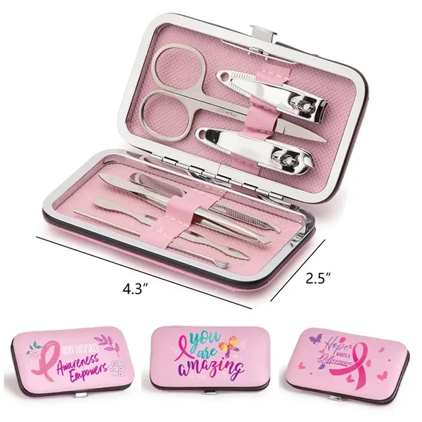 Breast Cancer Awareness 7pcs Nail Manicure Set With Case - Breast Cancer Awareness 7pcs Nail Manicure Set With Case - Image 0 of 1
