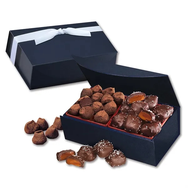 Sea Salt Caramels & Truffles in Navy Magnetic Closure Box - Sea Salt Caramels & Truffles in Navy Magnetic Closure Box - Image 1 of 1