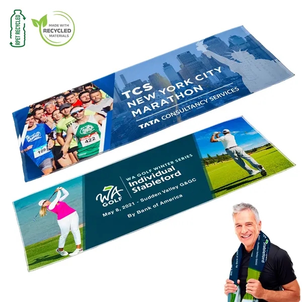 Full Color Sublimation Recycled RPET Cooling Towel - 12" W x