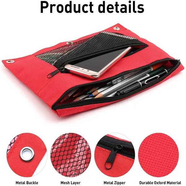 Pencil Pouches with Double Pocket and Mesh Window - Pencil Pouches with Double Pocket and Mesh Window - Image 1 of 3