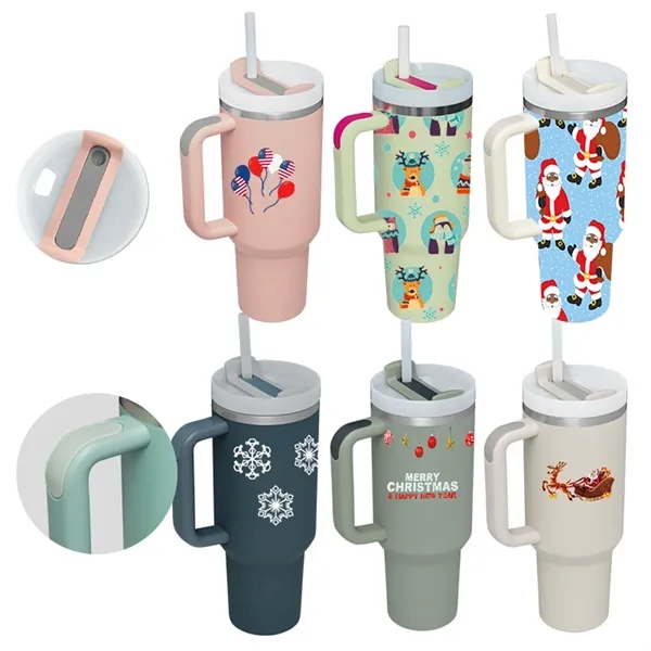 40 Oz Full Color Printed Vacuum Tumbler with Handle & Straw - 40 Oz Full Color Printed Vacuum Tumbler with Handle & Straw - Image 0 of 7