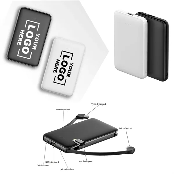 Power Bank 5000 mAh with Integrated Charging Cables - Power Bank 5000 mAh with Integrated Charging Cables - Image 0 of 5
