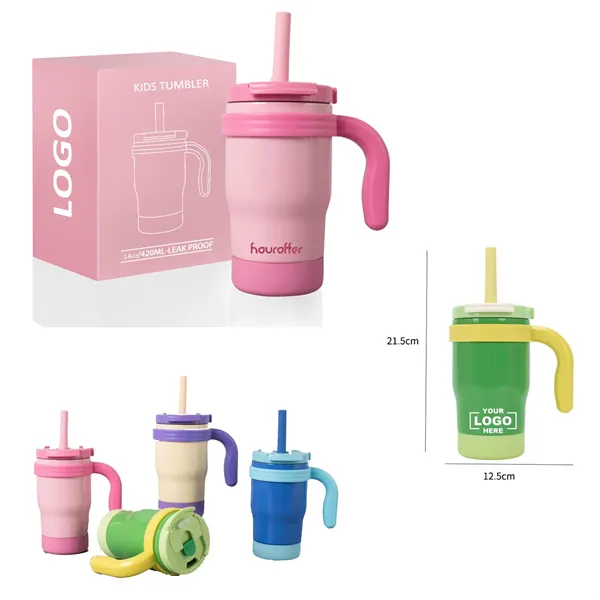 14Oz Kids Insulated Tumbler With Handle & Straws - 14Oz Kids Insulated Tumbler With Handle & Straws - Image 0 of 5