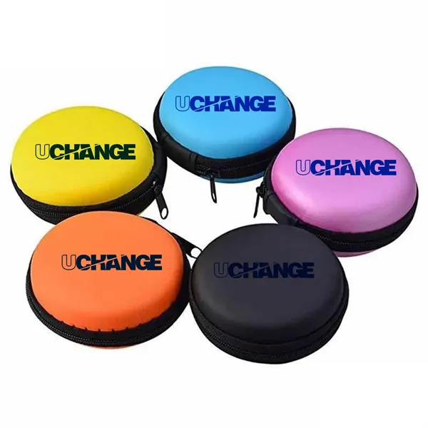 Compact Round Earbud Case With Zipper - Compact Round Earbud Case With Zipper - Image 0 of 5