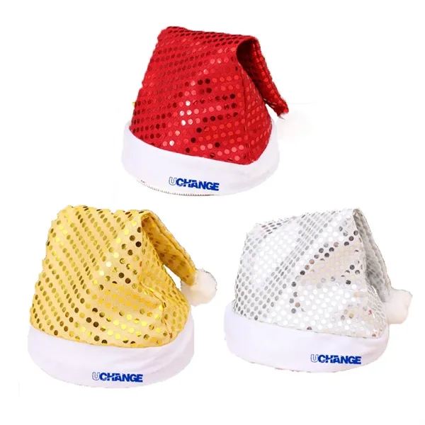 Sequin Christmas Santa Hat With Pom And Custom Logo Band - Sequin Christmas Santa Hat With Pom And Custom Logo Band - Image 0 of 5