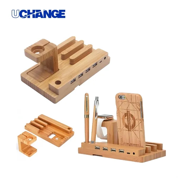 Bamboo Multi-Device Charging Dock & Organizer - Bamboo Multi-Device Charging Dock & Organizer - Image 0 of 5
