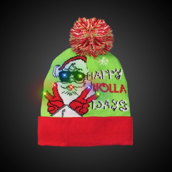 Happy Holiday LED Knit Hat - Happy Holiday LED Knit Hat - Image 1 of 2