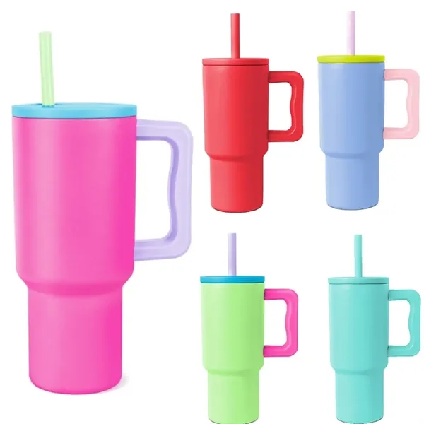 24 Oz. Stainless Steel Vacuum Tumbler with Handle & Straw - 24 Oz. Stainless Steel Vacuum Tumbler with Handle & Straw - Image 1 of 6