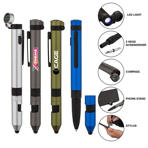 6-in-1 LED Tactical Pen with Stylus and Compass - 6-in-1 LED Tactical Pen with Stylus and Compass - Image 0 of 3